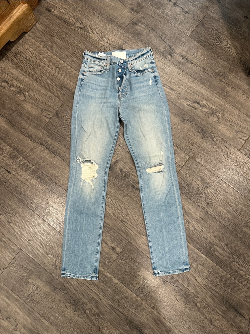 Mother High-Rise Distressed Light Blue Women's Jeans